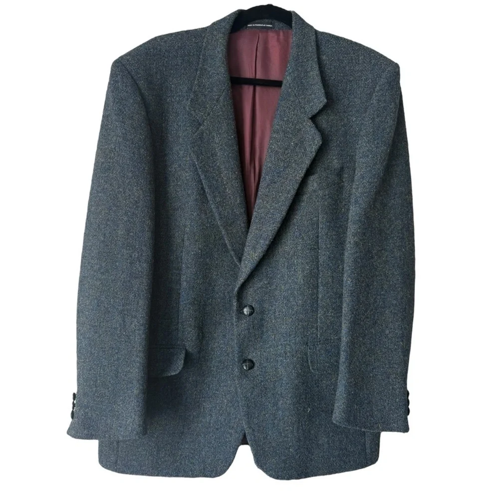 Vintage Harris Tweed Blazer Jacket Wool Men's 42R Blue Flecked 70s 80s - Picture 2 of 7